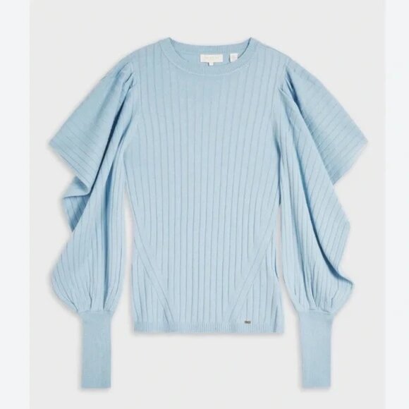TED BAKER Bubless Extreme Puff Sleeve Knit Cocktail Blue Sweater Jumper Top - Picture 4 of 16